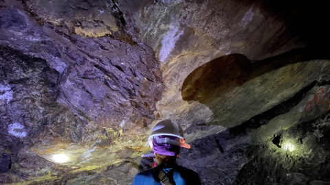 Geologist Studying Underground Tunnel at Plomosas