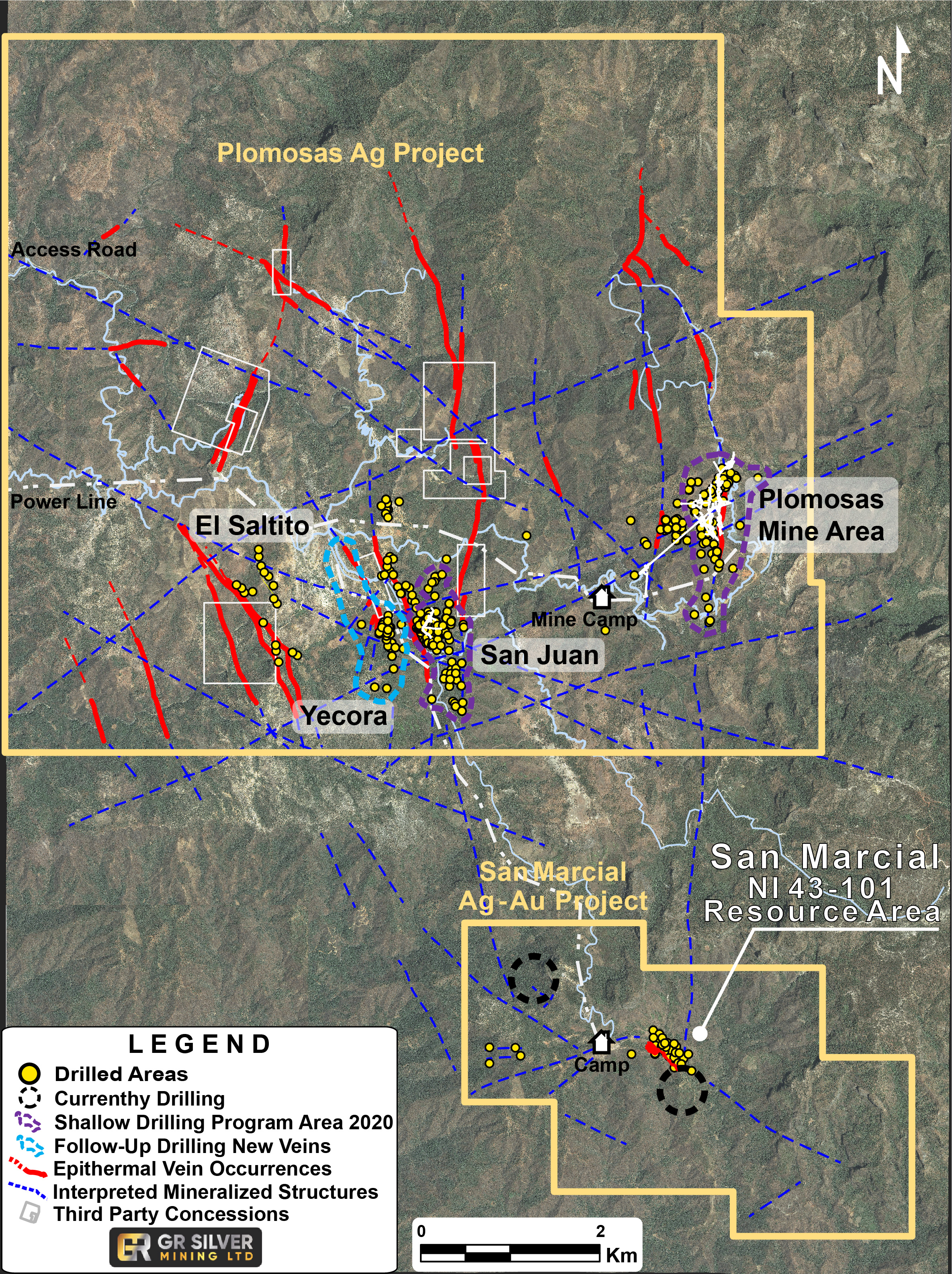 Location of Drilling Areas at the Plomosas and San Marcial Projects