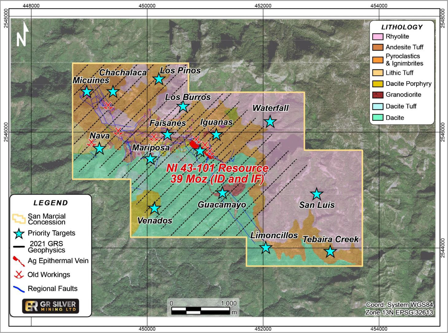 San Marcial – Concession, Geology, Targets and Geophysical Survey Lines—Feb 22, 2021